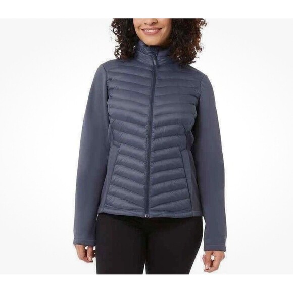 32 Degrees Heat Womens Mixed Media Puffer Jacket BLUE GRAY Size Medium NEW - Picture 1 of 13